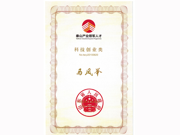 公司董事长马凤举先生荣获泰山产业领军人才称号